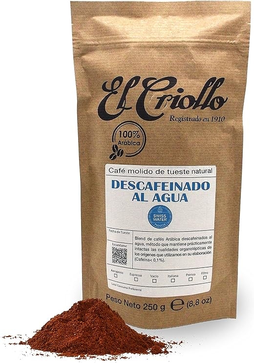 El Criollo Café Descafeinado Al Agua Molido - Paquete 250 Gr.